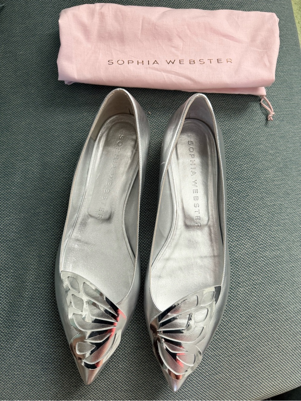Sophia Webster Silver Pointed Butterfly Ballet Flats